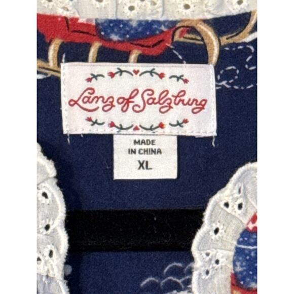 Lanz of Salzburg Women's XL Sleigh Puppies Flannel Nightgown Christmas Holiday - Picture 5 of 10